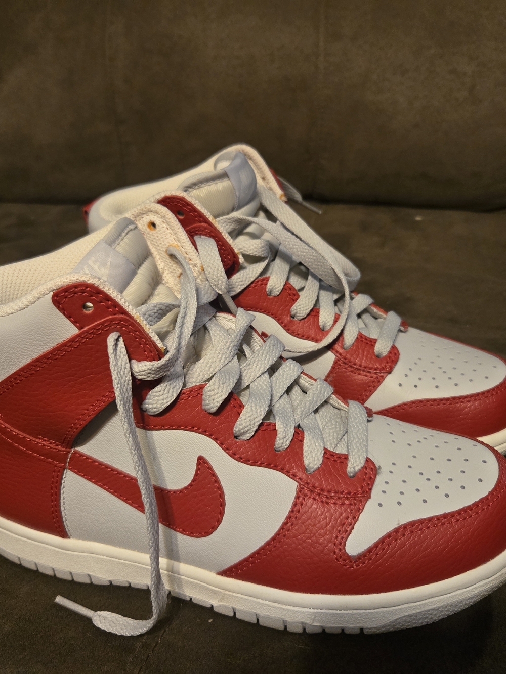 Nike Red and White Dunks High